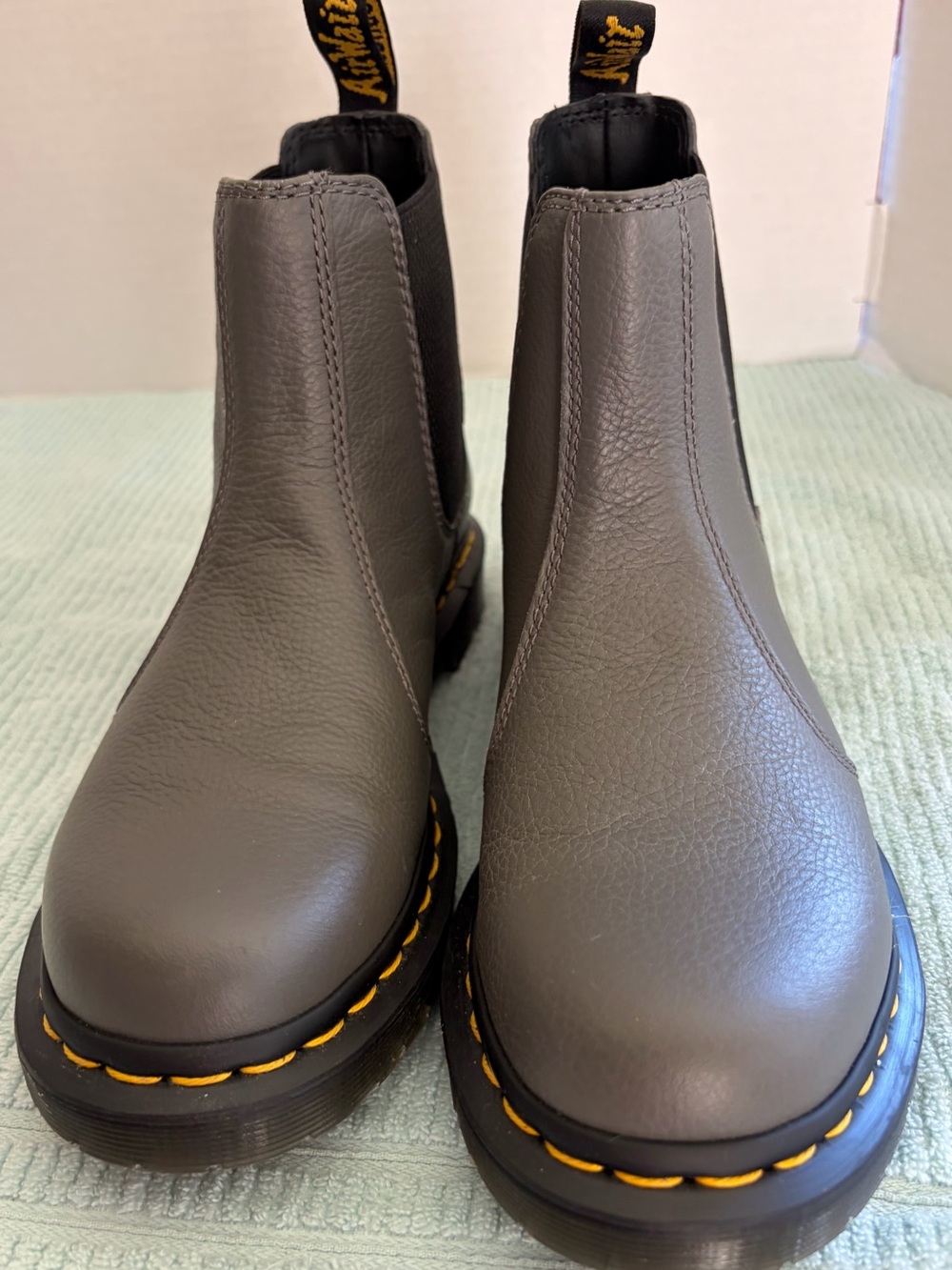Dr. Martens woman’s Chelsea Boots in Gray with Yellow Stitching